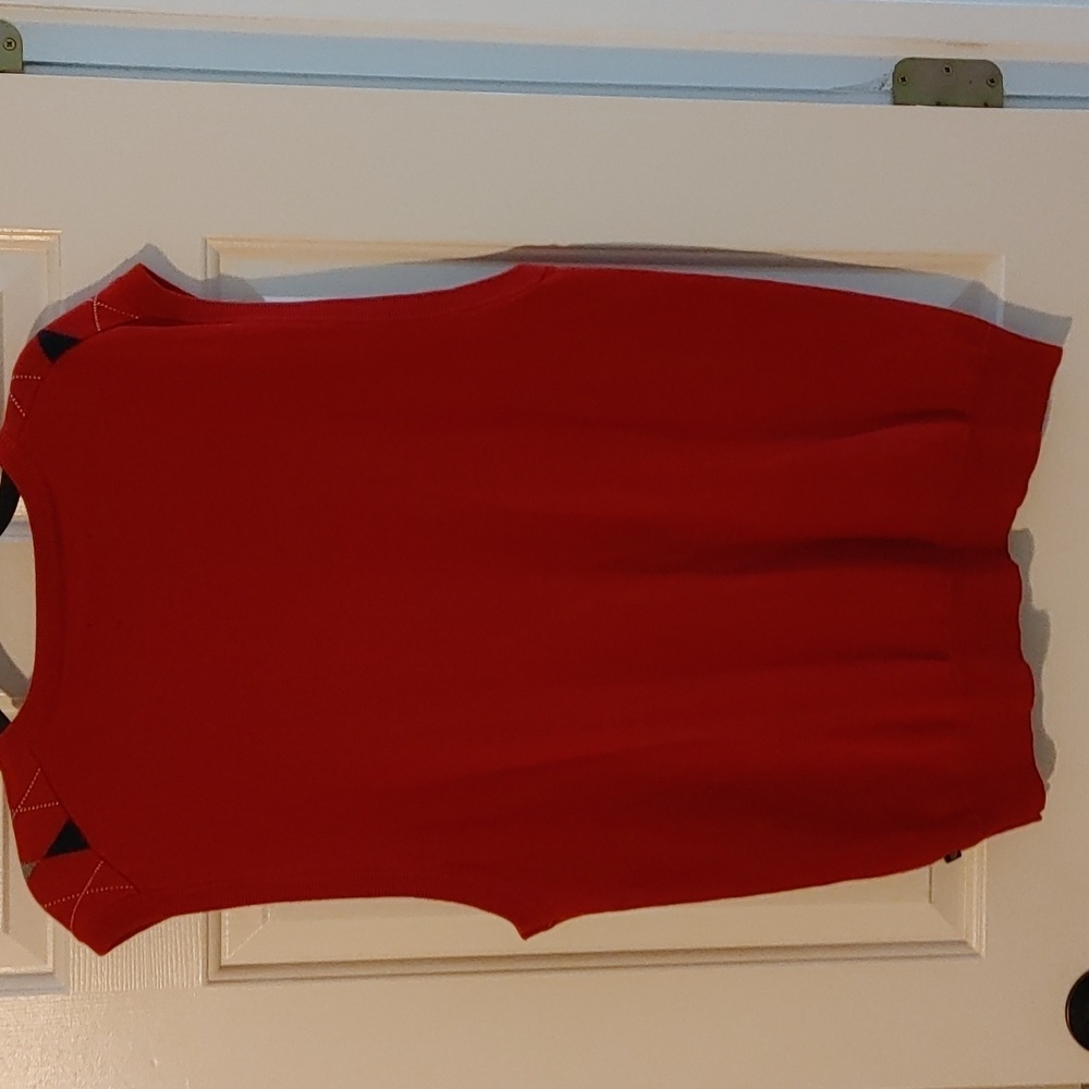 Chaps Red Argyle Sweater Vest Size Large Oversized Eclectic Grandpa Y2K Preppy - Picture 3 of 6